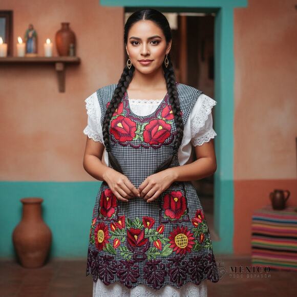 Mexican Folkloric apron embroidered  one of a kind mexico todo corazon - Picture 1 of 9
